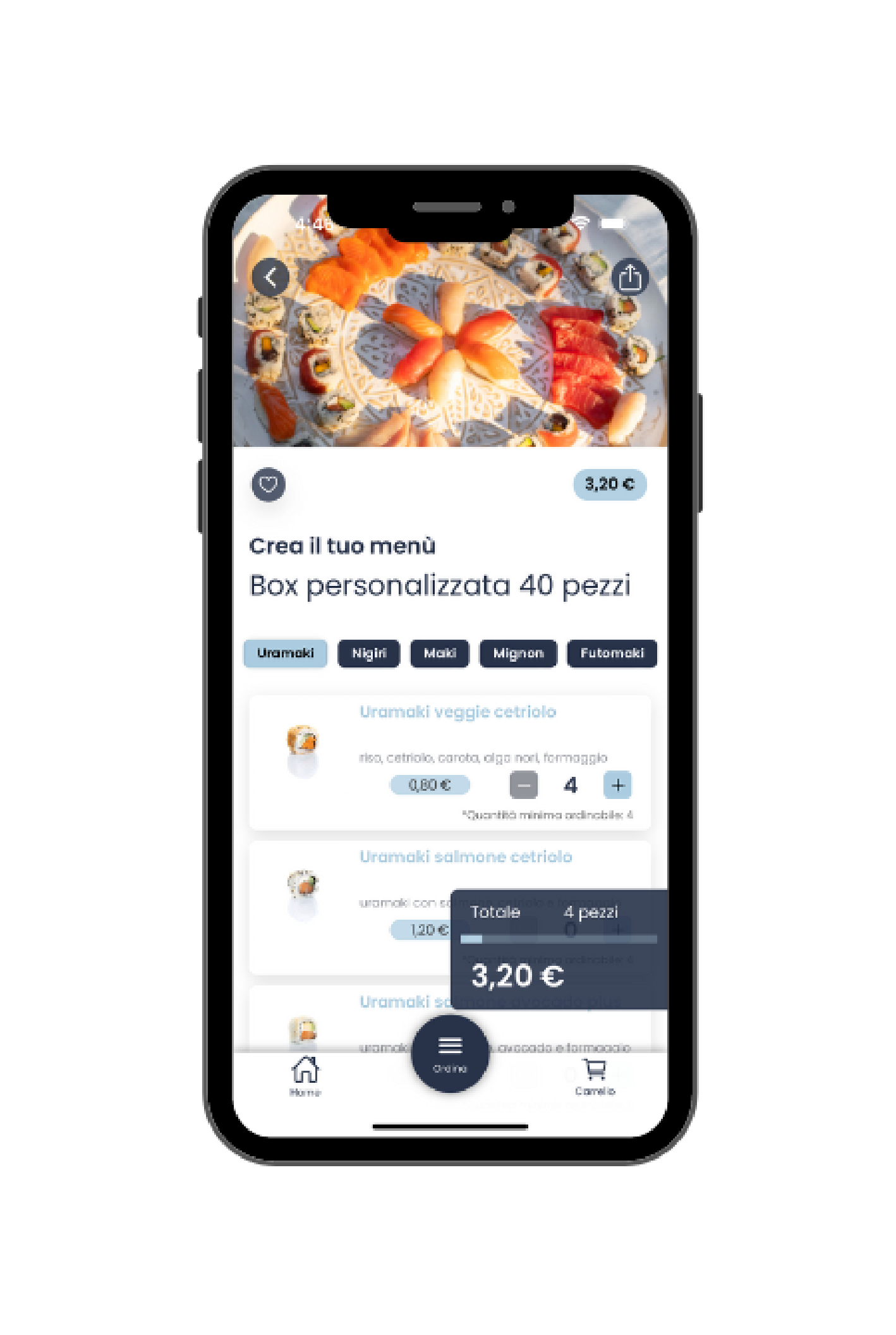 Build your own box in the online menu for takeaway and delivery orders
