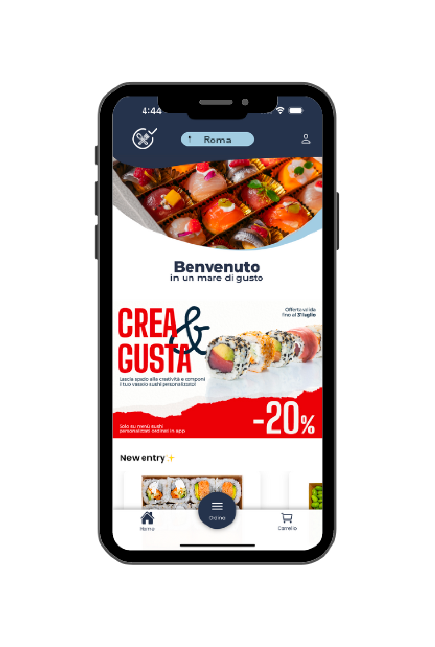 Home dell'app Mobee con prodotti in evidenza e offerte