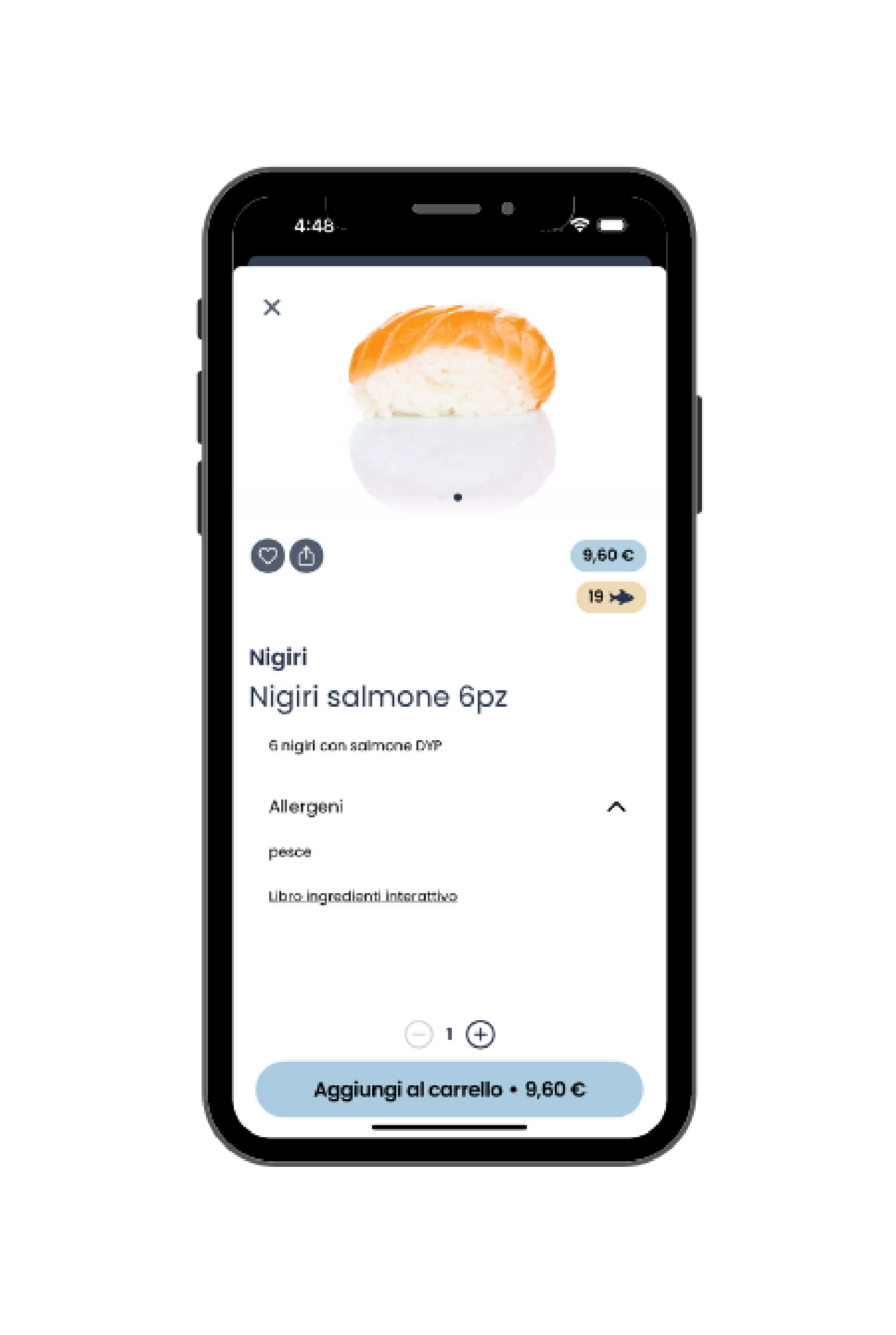 Scheda prodotto nell'app Mobee con descrizione e ingredienti personalizzabili